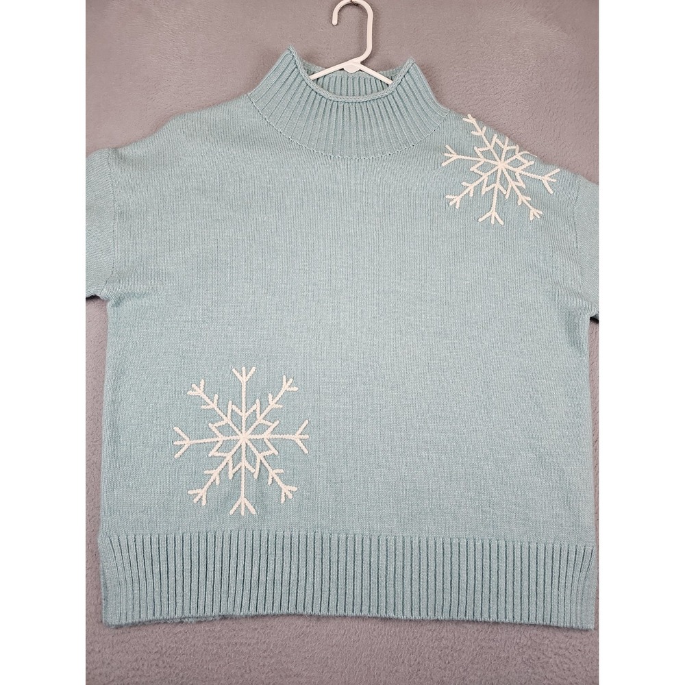 Sundance Light Blue Sweet Snowflake Turtleneck Sweater Women's Size Medium - Picture 3 of 11